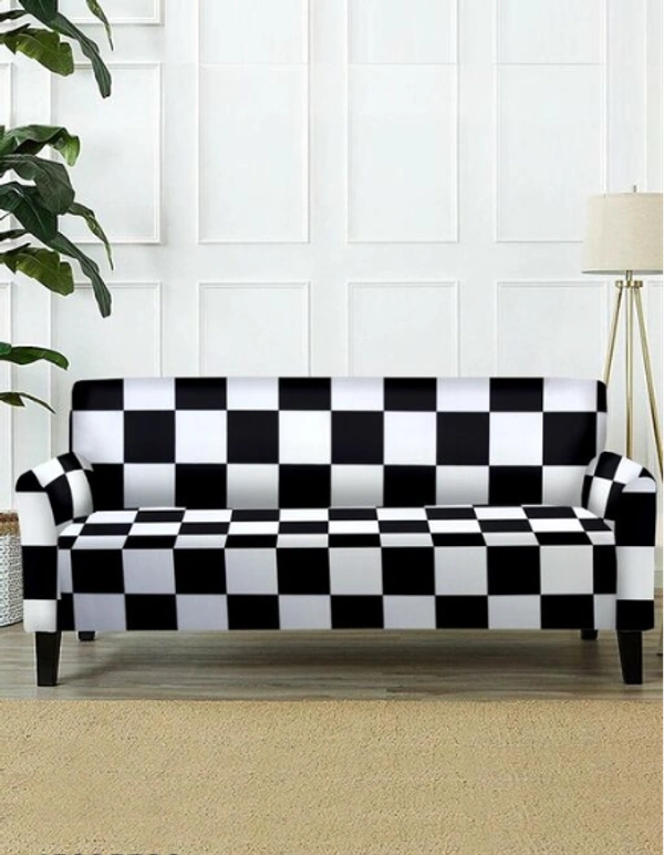 High density stretch fabric with elastic corners provides a perfect wrinkle free fitting as the 2 Seater cover  - Black & White, Polyster, Multipack 1, 2 Seater